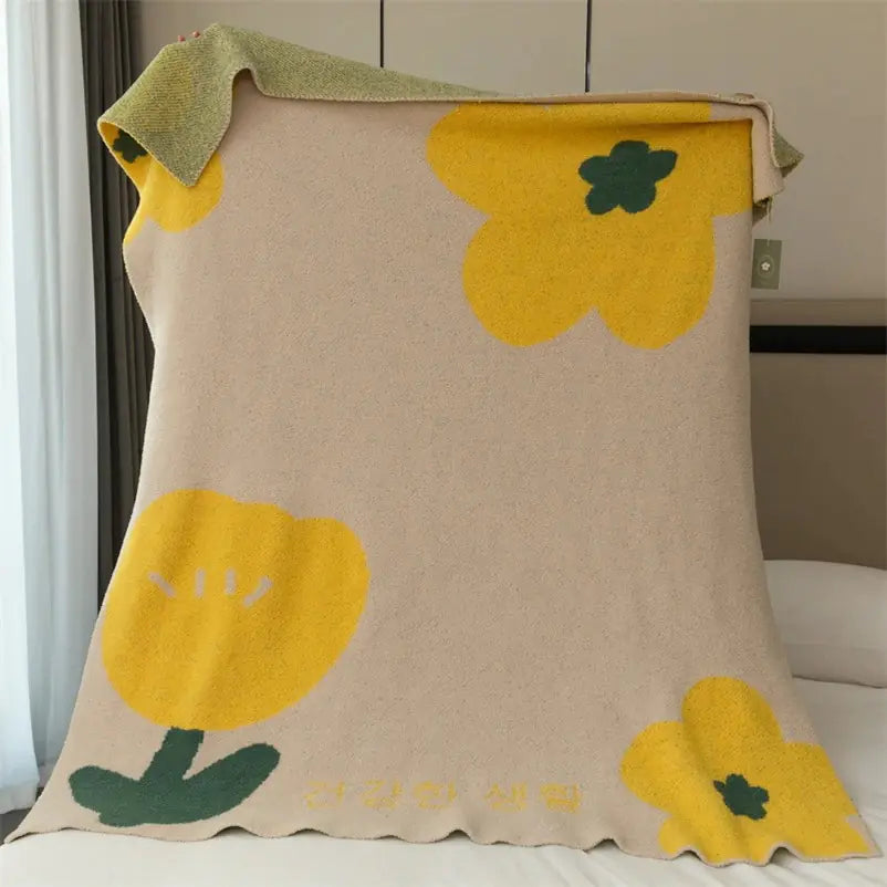 Korean Sunflower Velvet Knitted Blanket